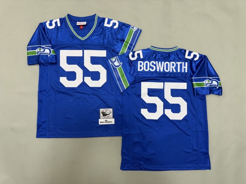 Men 2025 Seattle Seahawks #55 Bosworth blue Throwback Limited NFL Jersey style 001